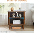 Farmhouse Square End Table with Charging Station, 24" Large Fluted Sofa Side Table with Sliding Tambour Door and Storage, Rustic Curved Wood Nightstand for Living Room, Bedroom, Walnut