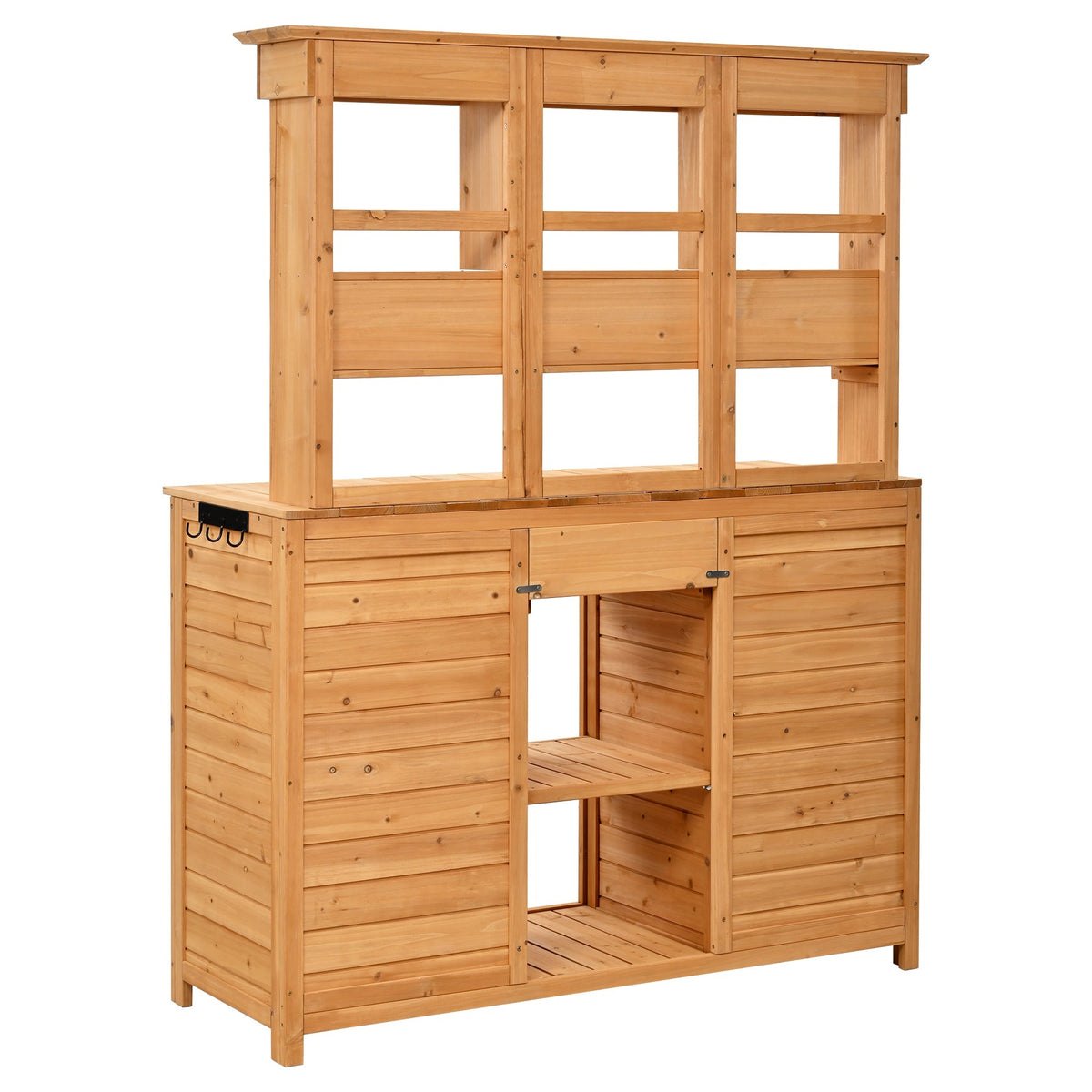 Tall Garden Potting Bench Table with Hutch - Durable Fir Wood