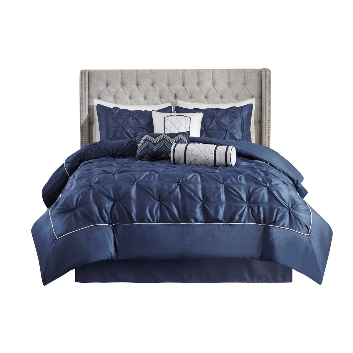 7 Piece Tufted Comforter Set Navy Queen