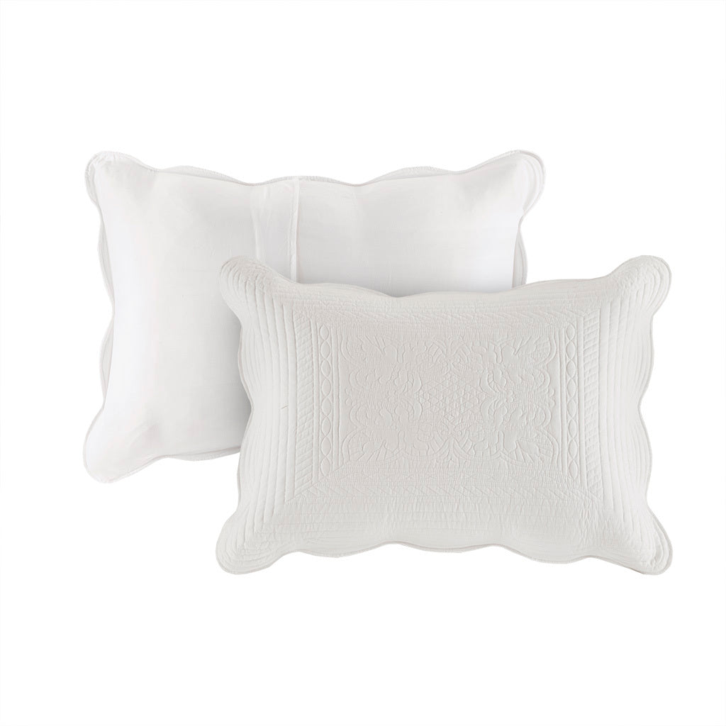 3 Piece Reversible Scalloped Edge Quilt Set White King/Cal King