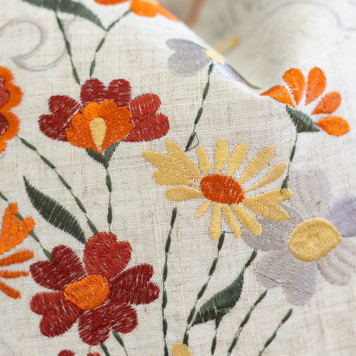 Thanksgiving Embroidered Floral Throw Pillow with Fall Floral Embroidery - Autumn Colors