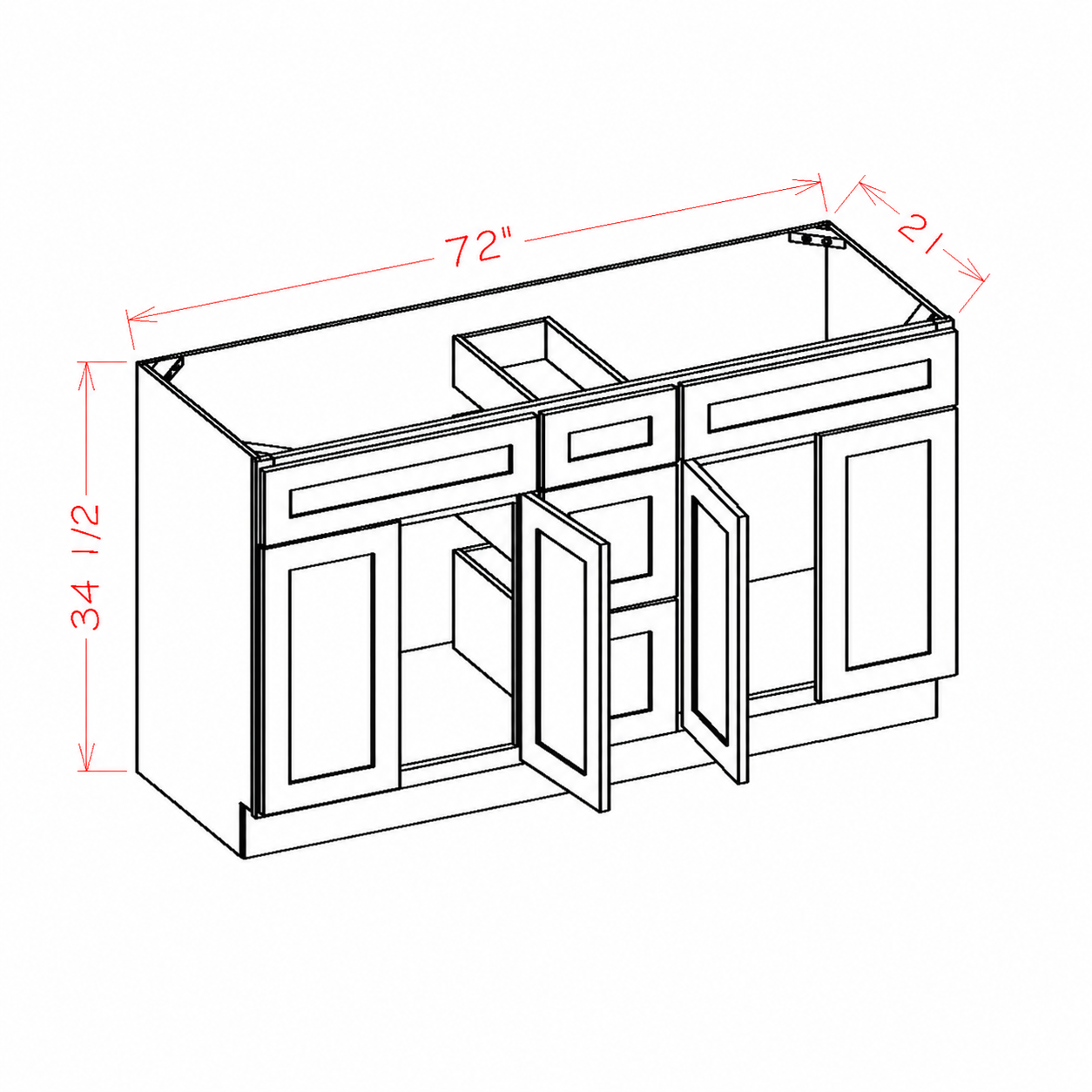 72 Inch Toffee Shaker Double Sink Bathroom Vanity with Drawers