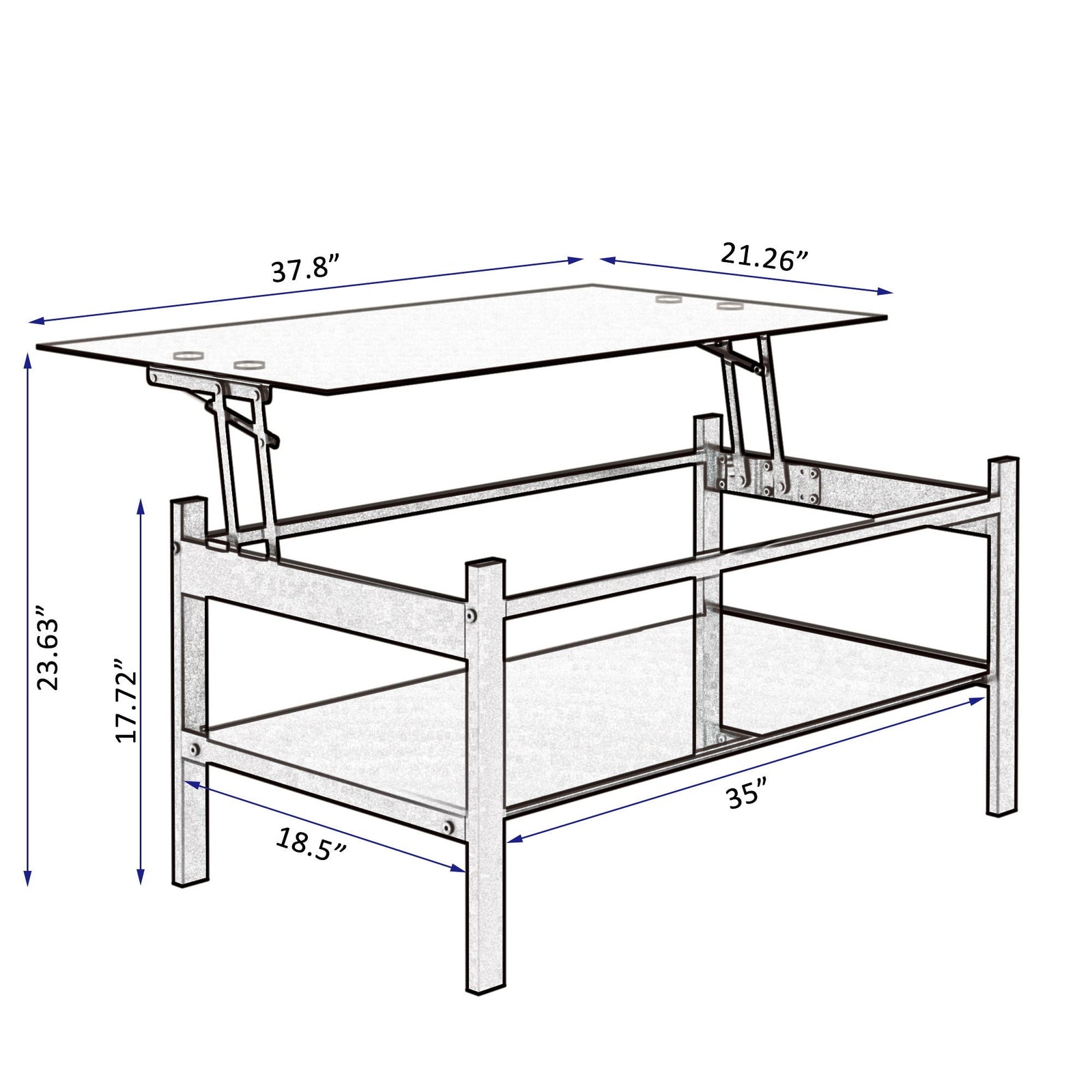 Glass Lift Top Coffee Table, Modern Simple 2-Layer Tempered Glass Coffee Table For Living Room - Black