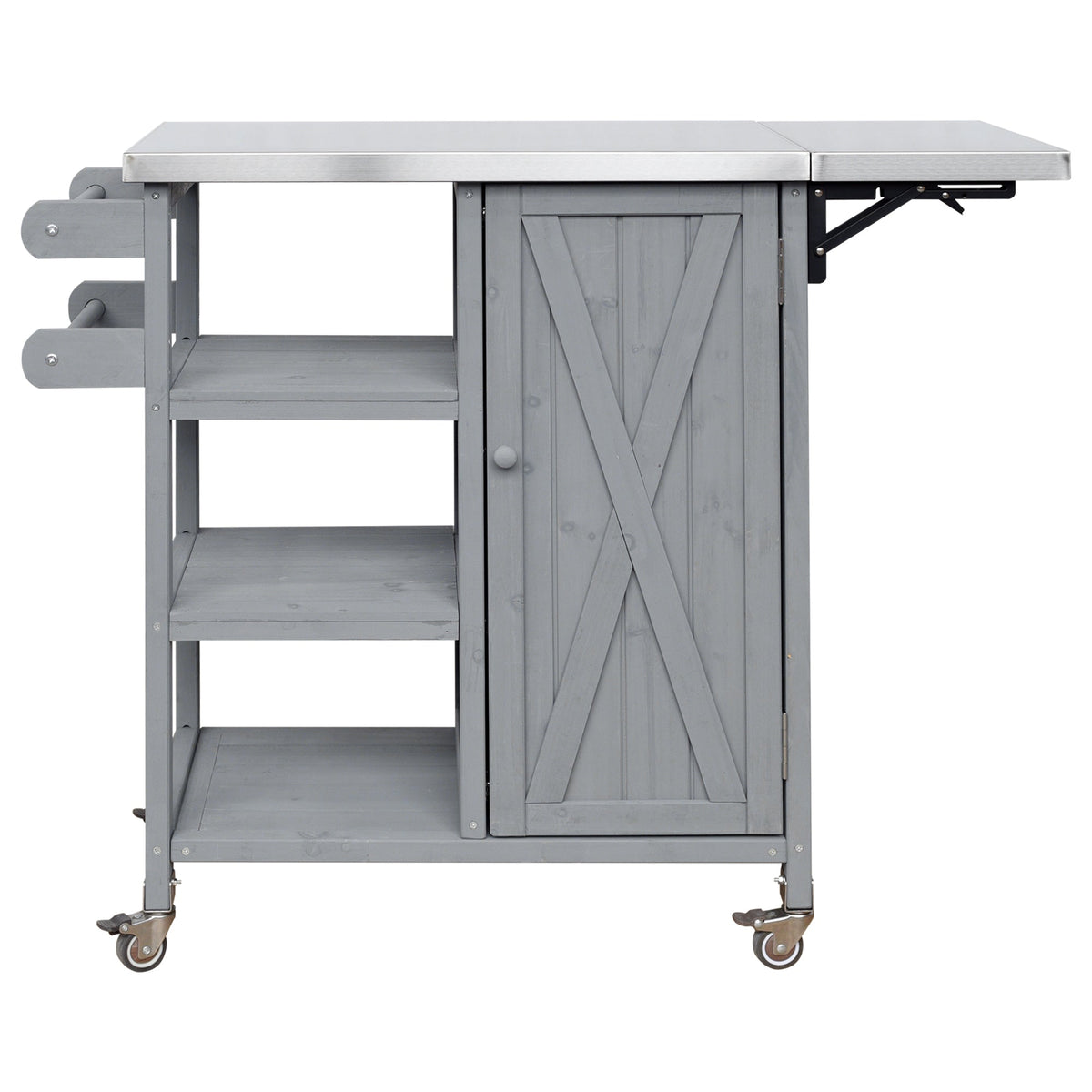 Foldable Outdoor Kitchen Island Cart with Storage - Stainless Steel & Wood