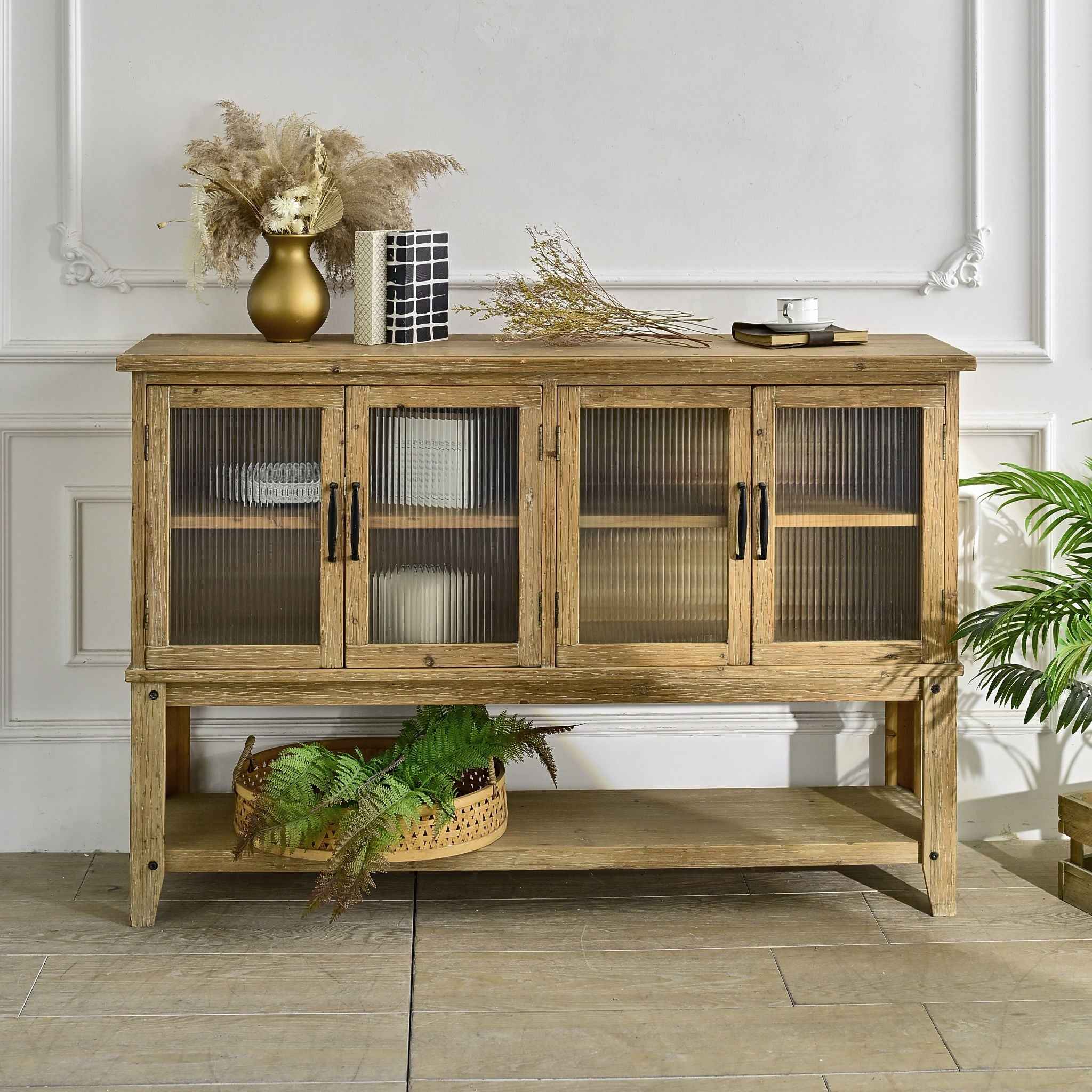 Rectangle Accent Sideboard Cabinet With Storage Shelf, Cabinet For Kitchen - Natural Wood