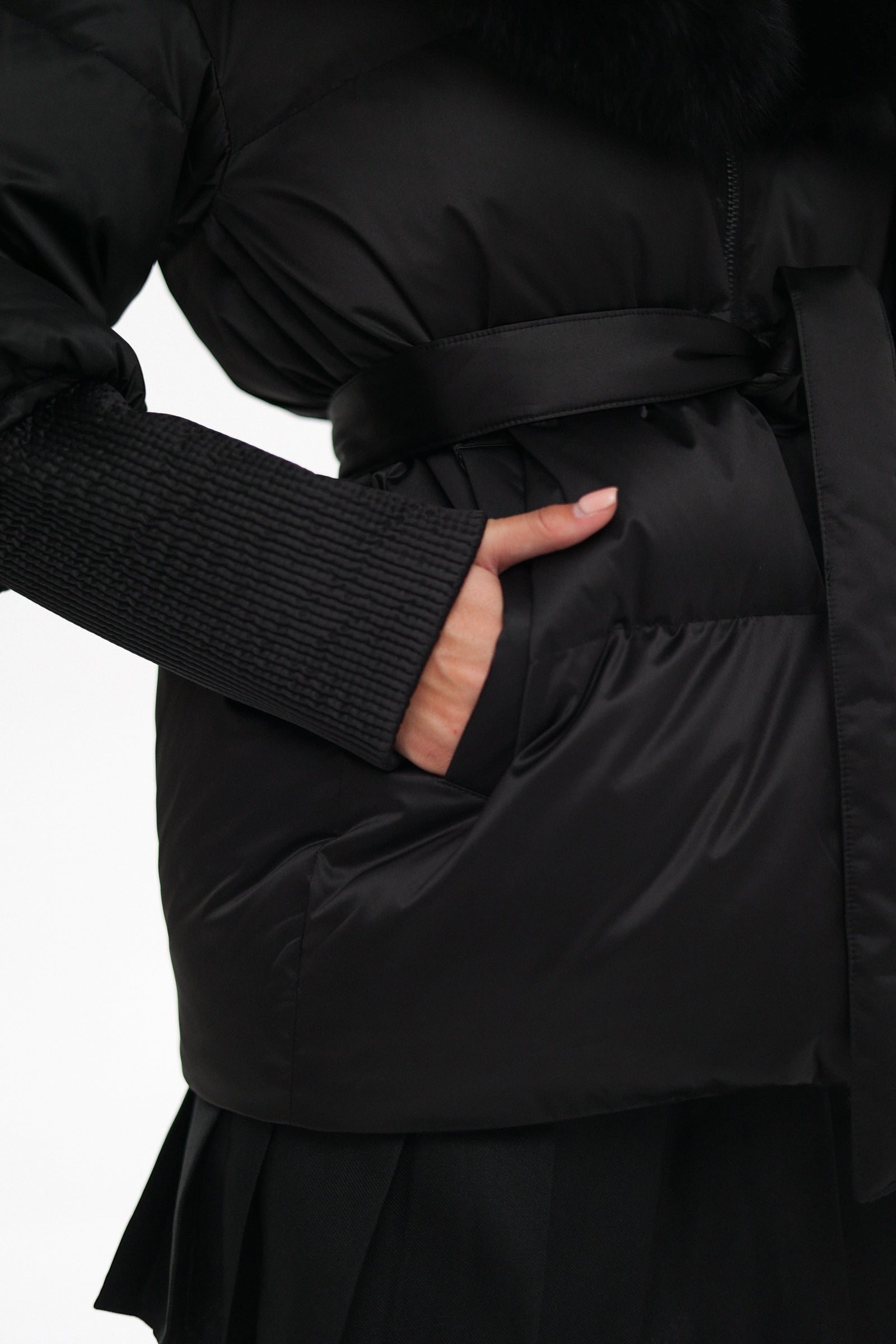 Pre-Order. Re-Stock Ships November 1. Amanda Genuine Fur Trim Down Fill Coat