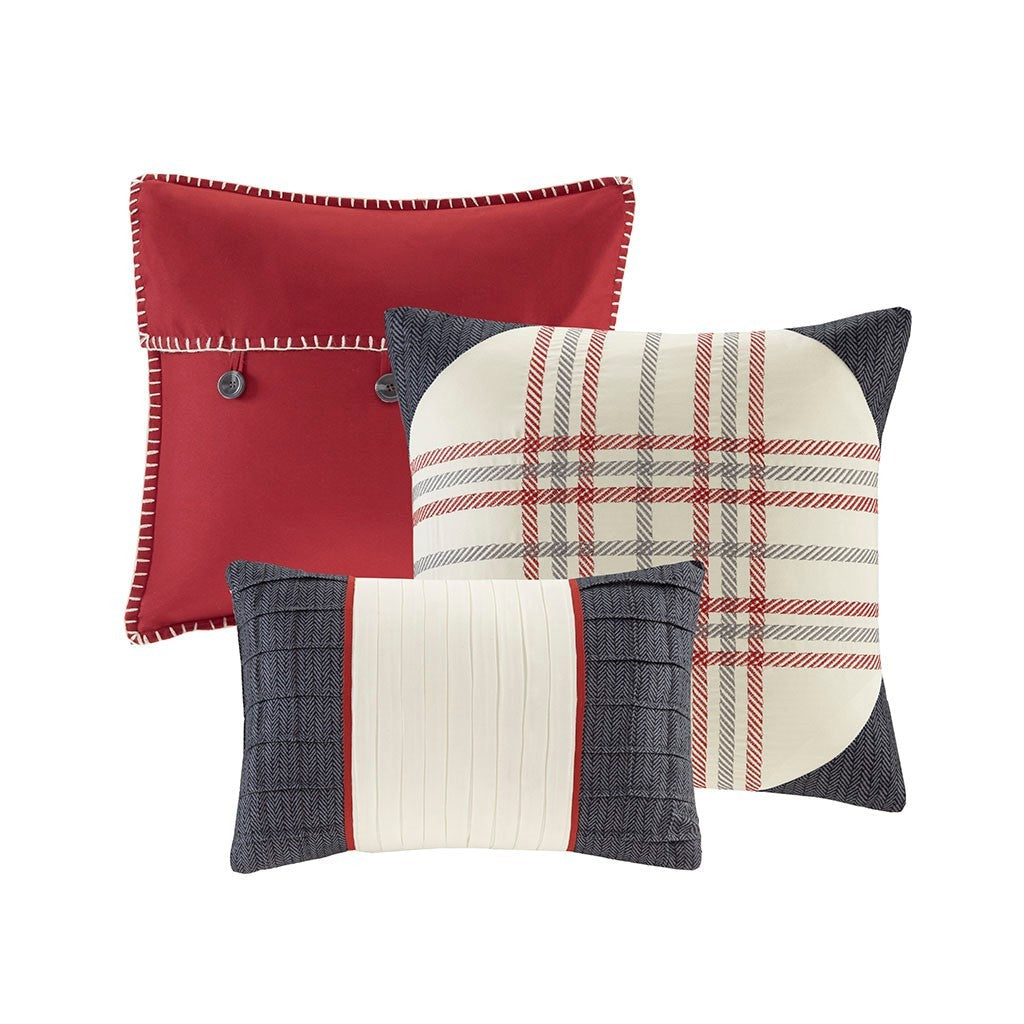 7 Piece Herringbone Comforter Set - Red California King