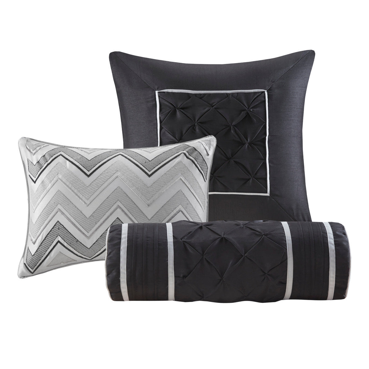 7 Piece Tufted Comforter Set - Grey - California King