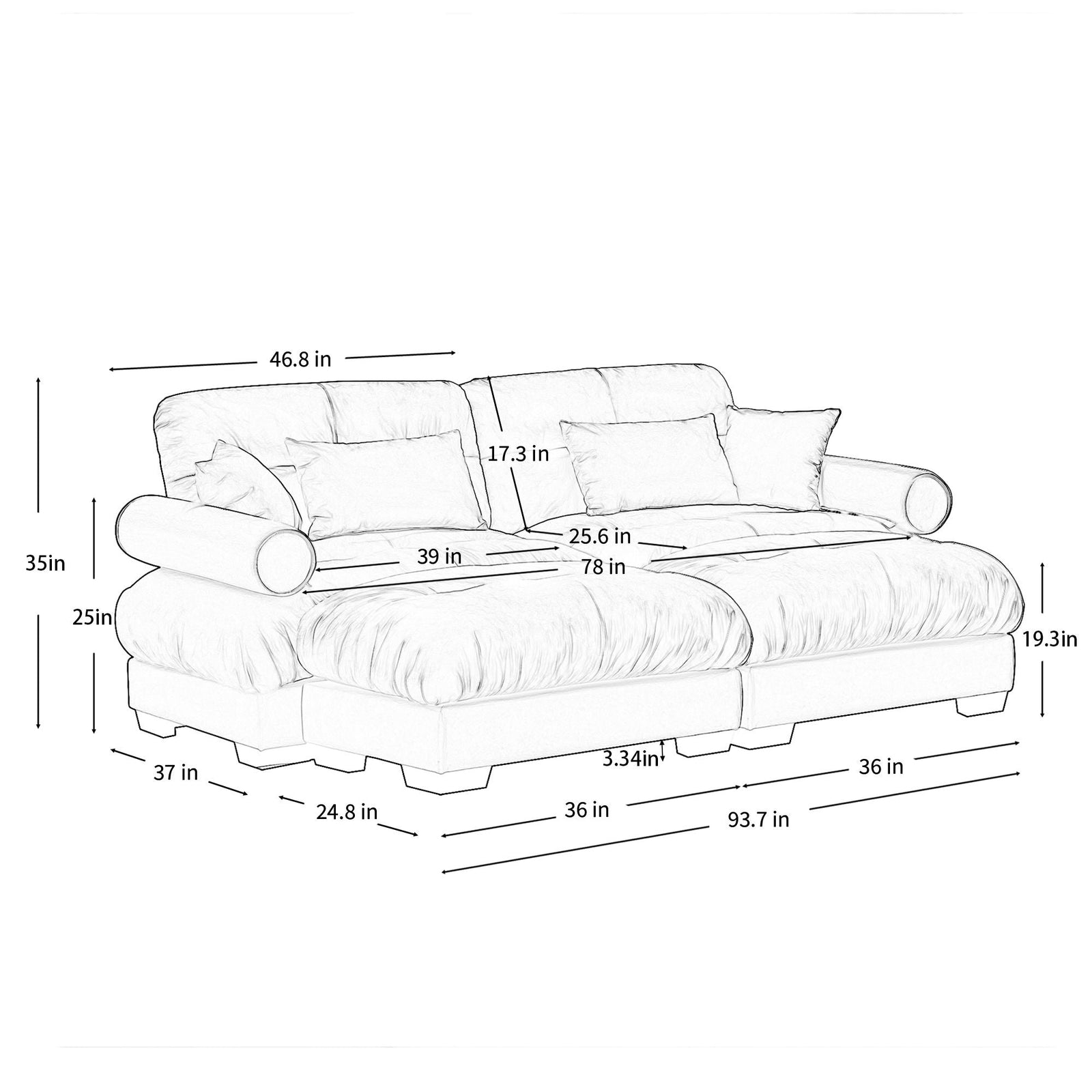 Super Comfort Oversized Modular Sectional Sofa With Movable Ottoman