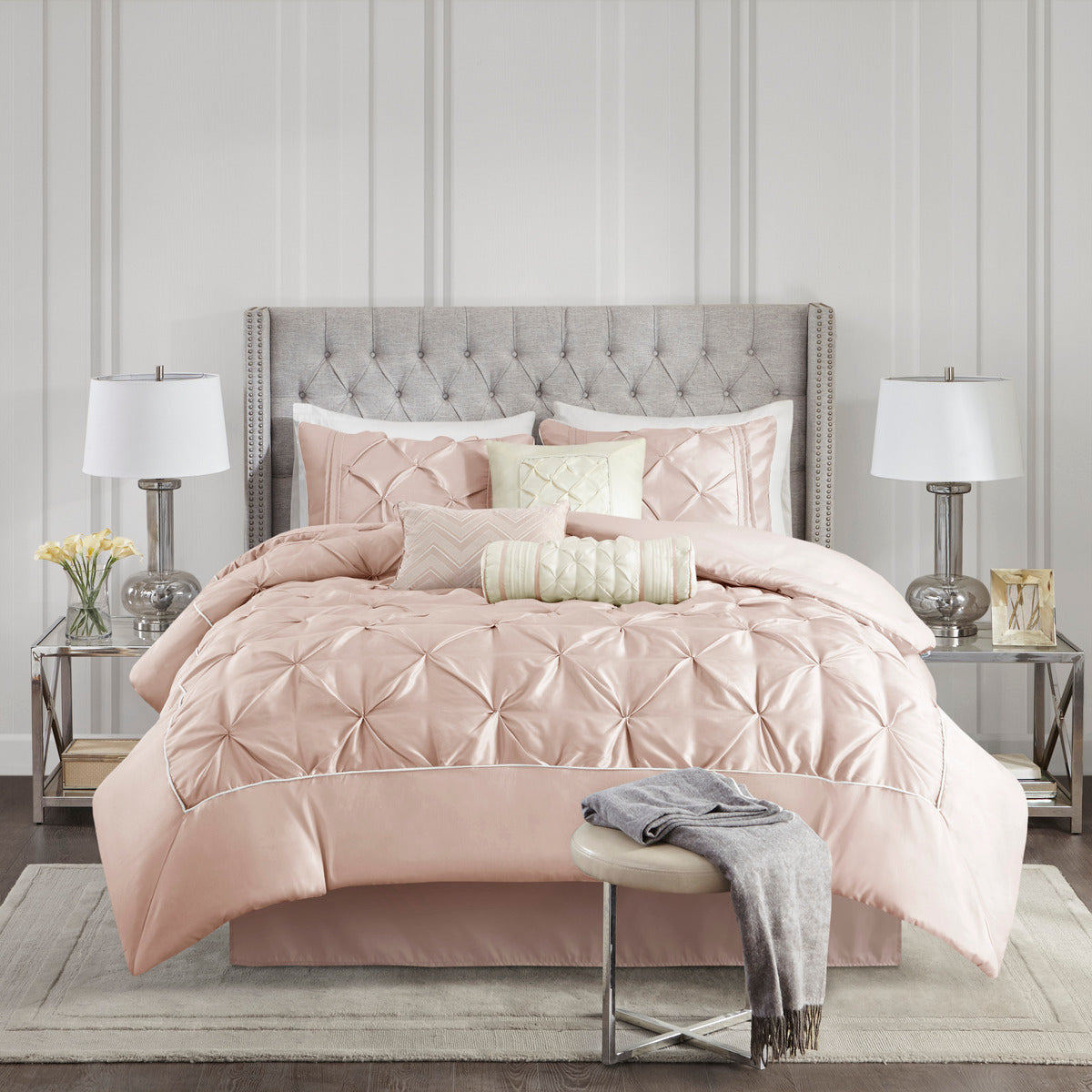 7 Piece Tufted Comforter Set Blush California King