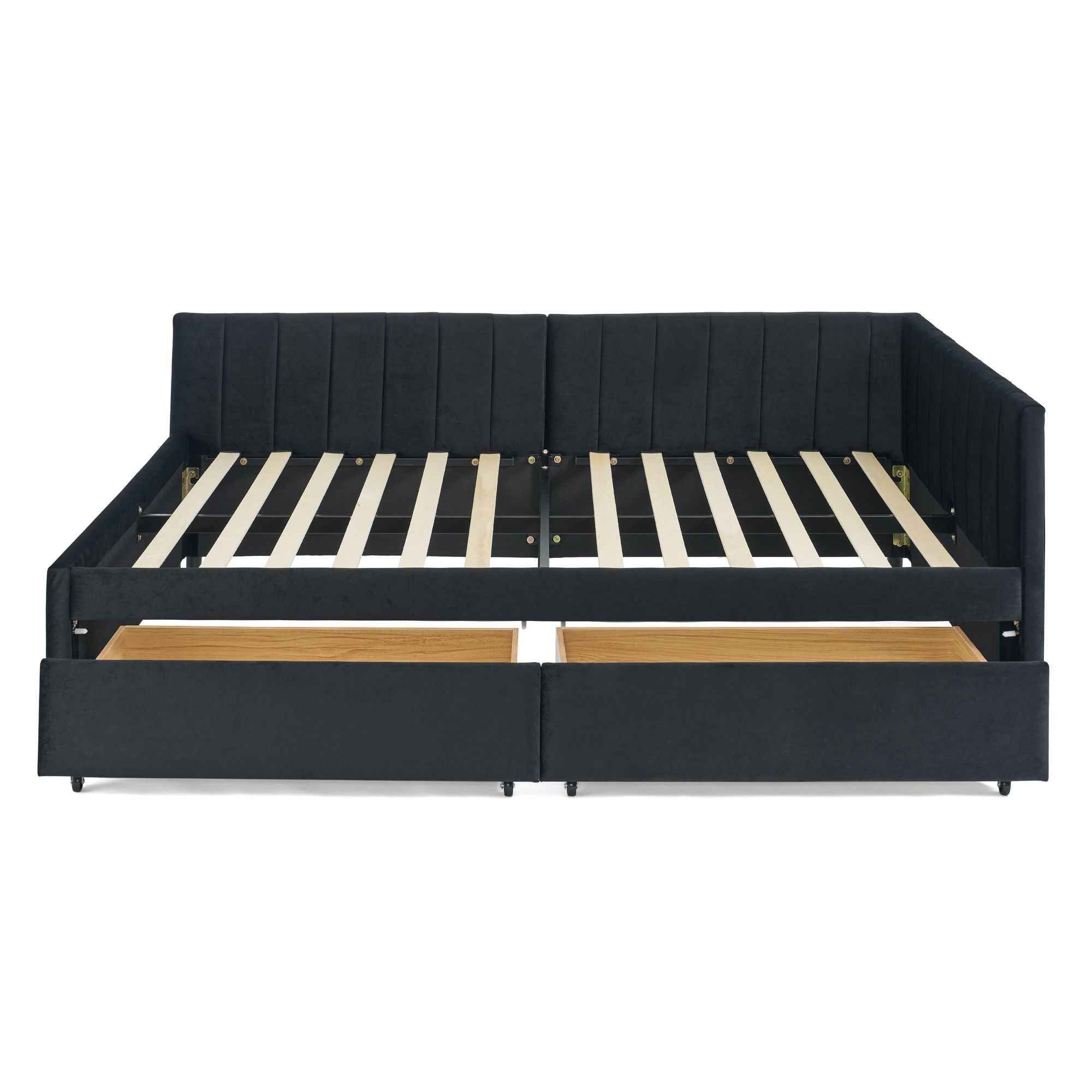 Upholstered Tufted Daybed Frame With Storage Drawers
