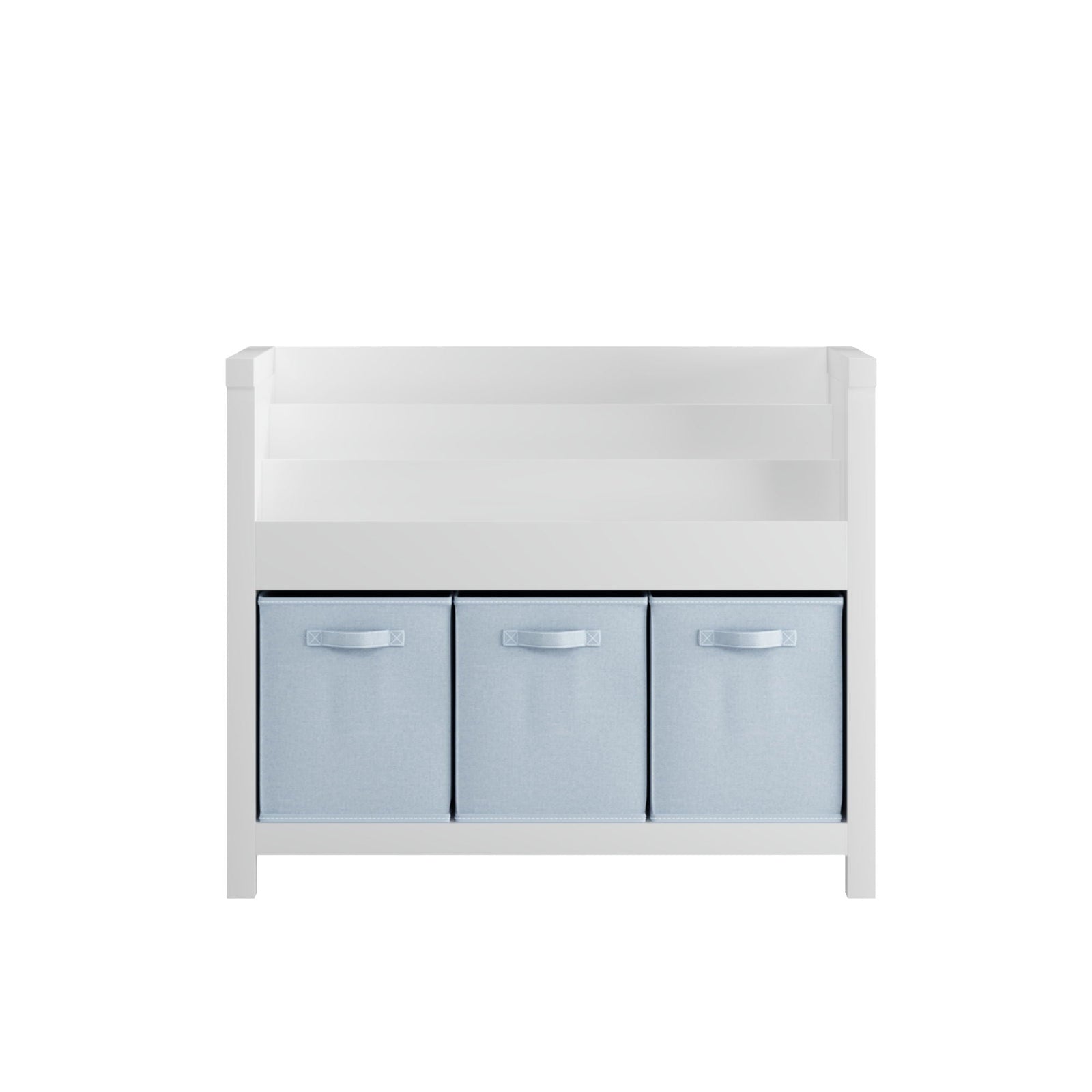 Bookshelf With 3 Tier Front Facing Storage And 3 Bins, Toddler Bookcase For Playroom - White