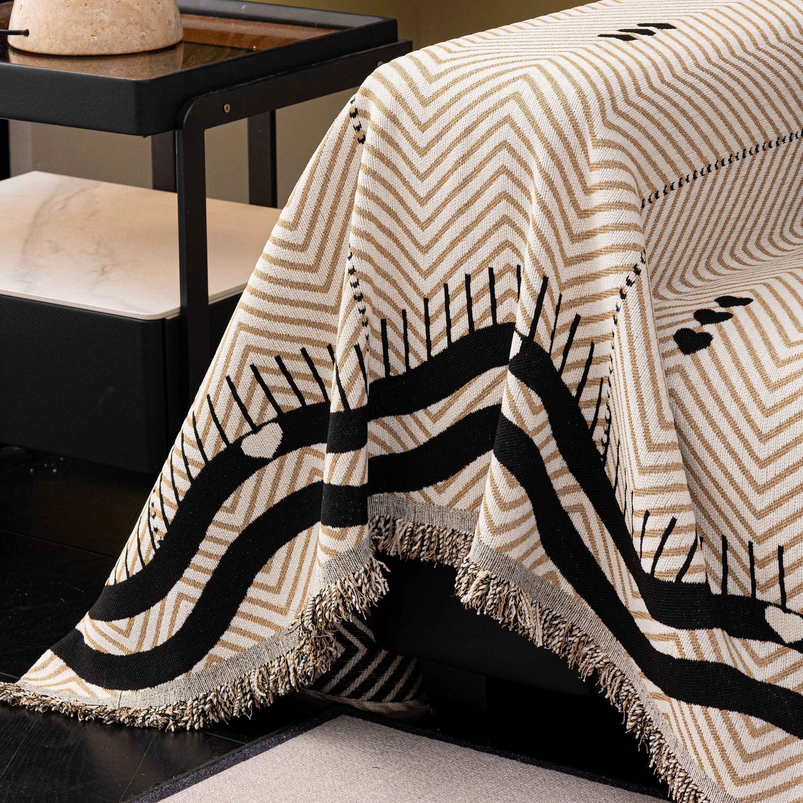 Chenille Sofa Throw Cover, Textured Chevron Decorative Couch Blanket for Living Room