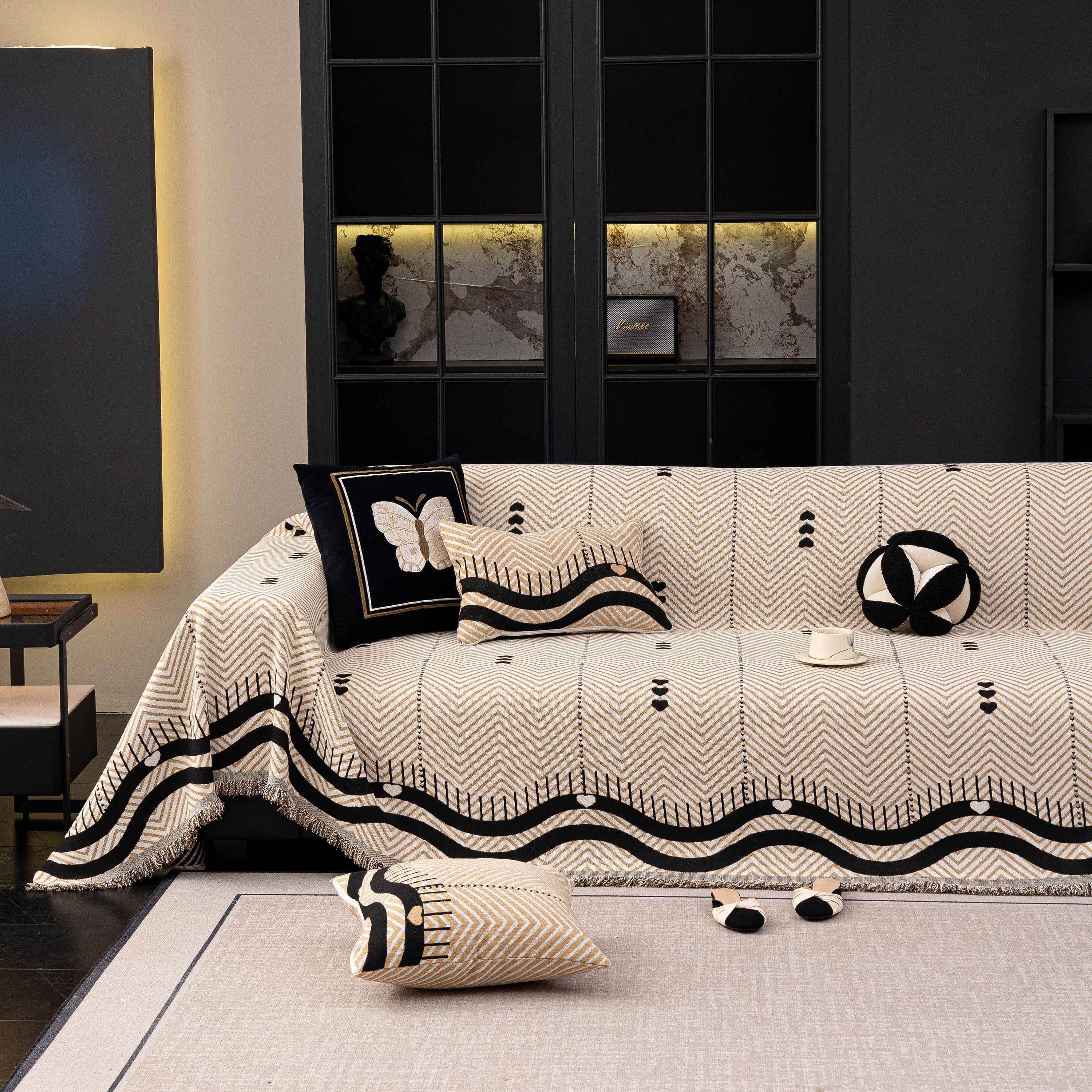 Chenille Sofa Throw Cover, Textured Chevron Decorative Couch Blanket for Living Room