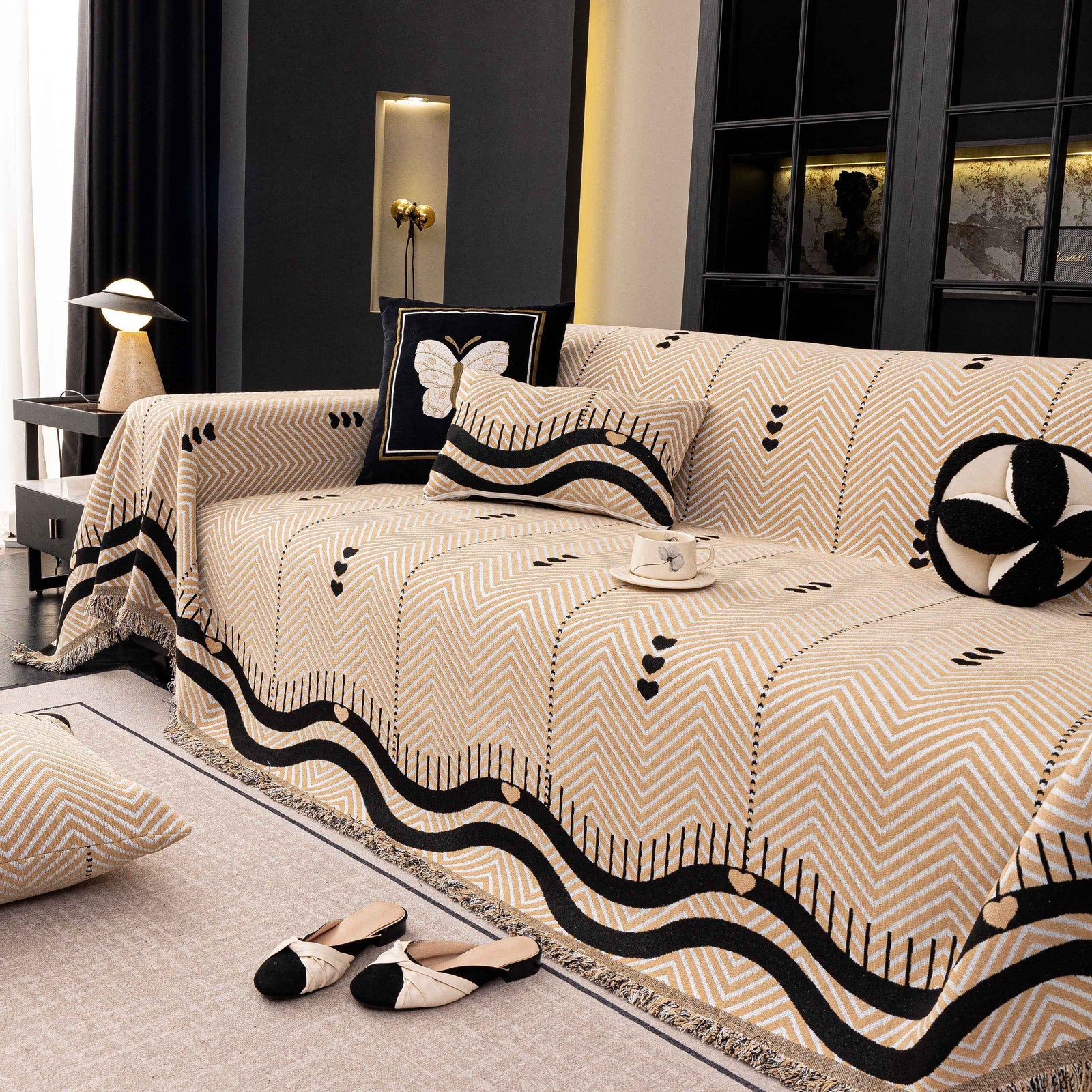 Chenille Sofa Throw Cover, Textured Chevron Decorative Couch Blanket for Living Room