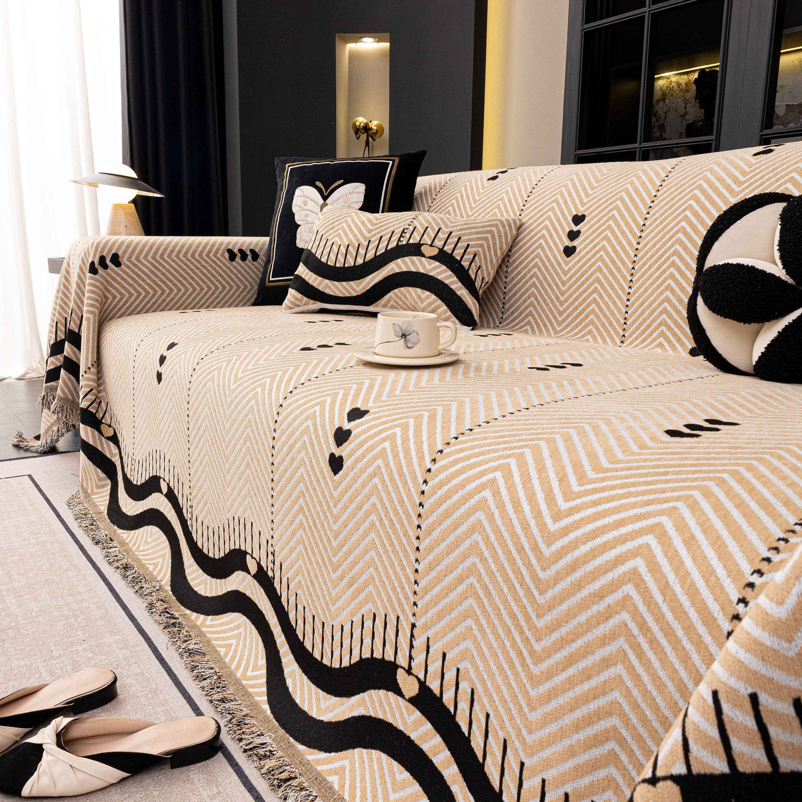 Chenille Sofa Throw Cover, Textured Chevron Decorative Couch Blanket for Living Room
