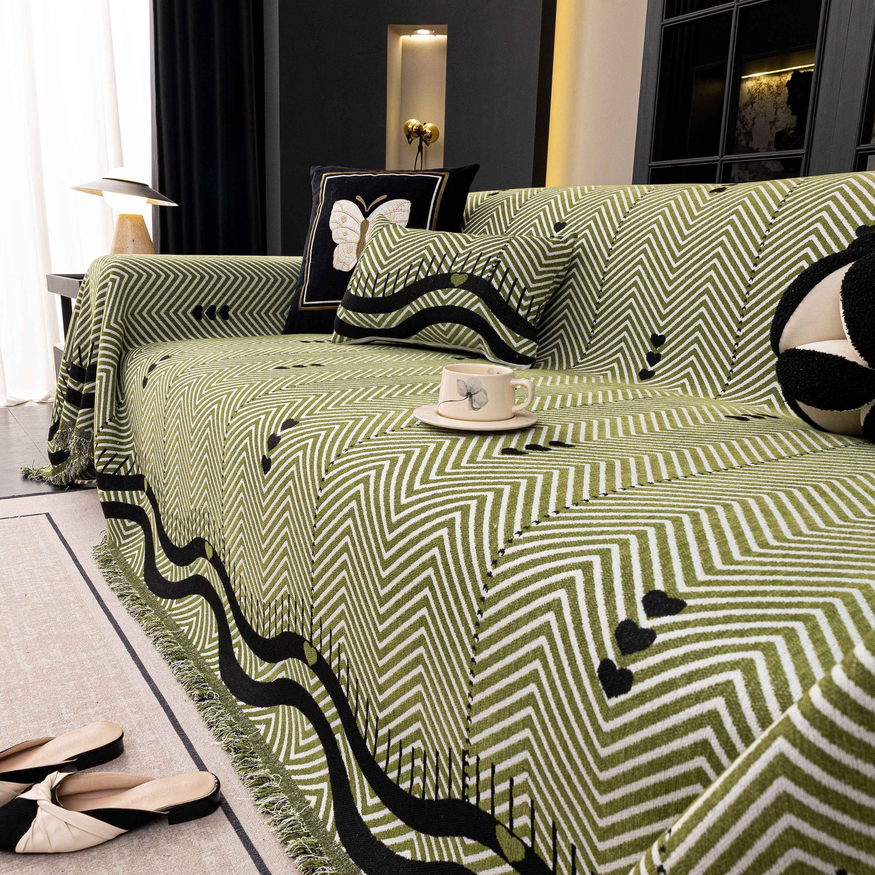 Chenille Sofa Throw Cover, Textured Chevron Decorative Couch Blanket for Living Room