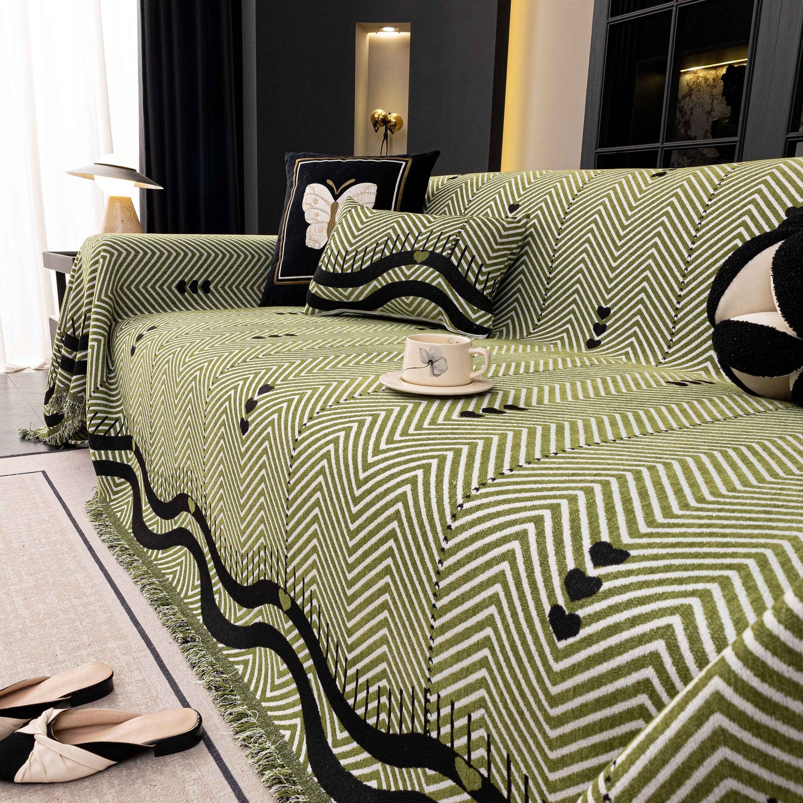 Chenille Sofa Throw Cover, Textured Chevron Decorative Couch Blanket for Living Room