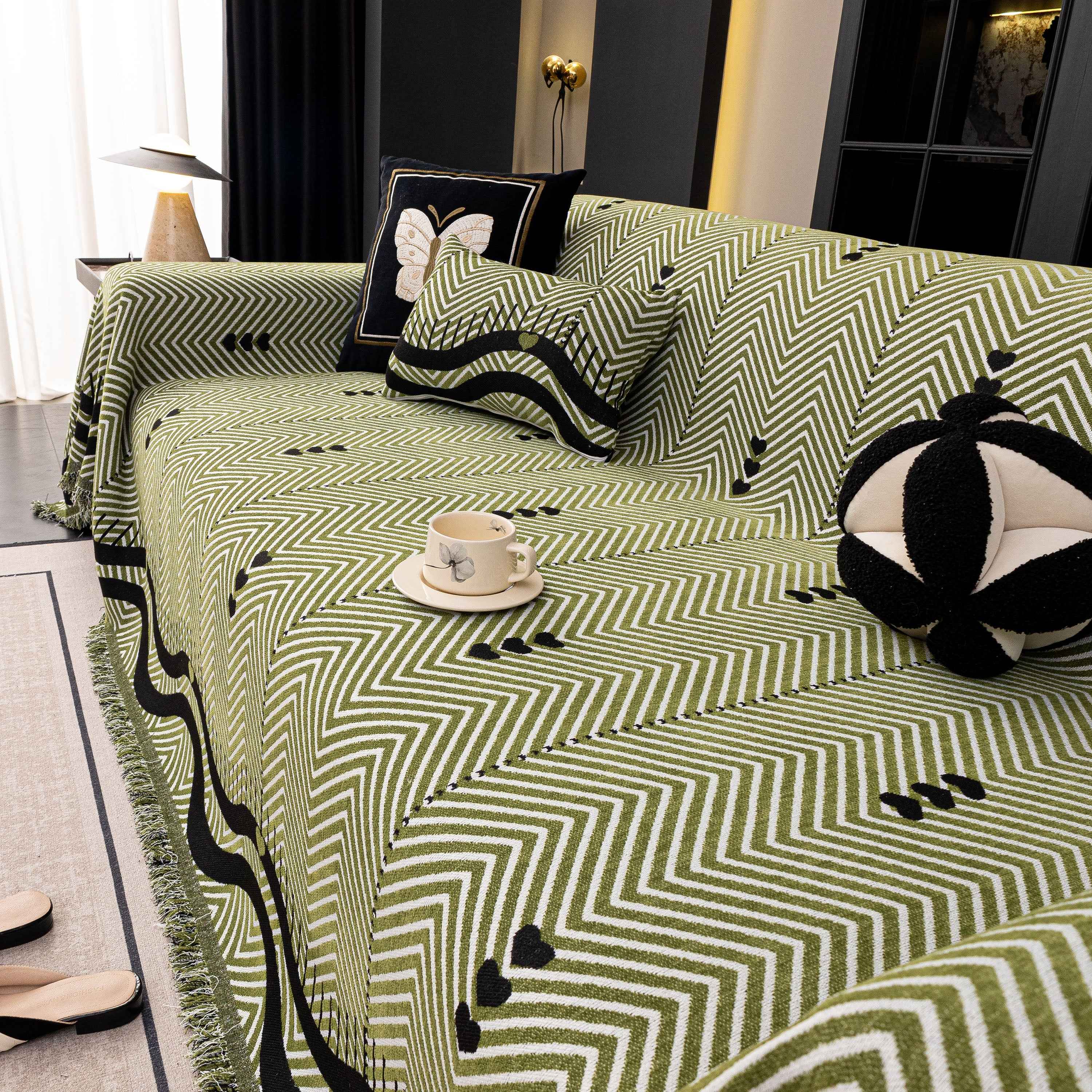 Chenille Sofa Throw Cover, Textured Chevron Decorative Couch Blanket for Living Room