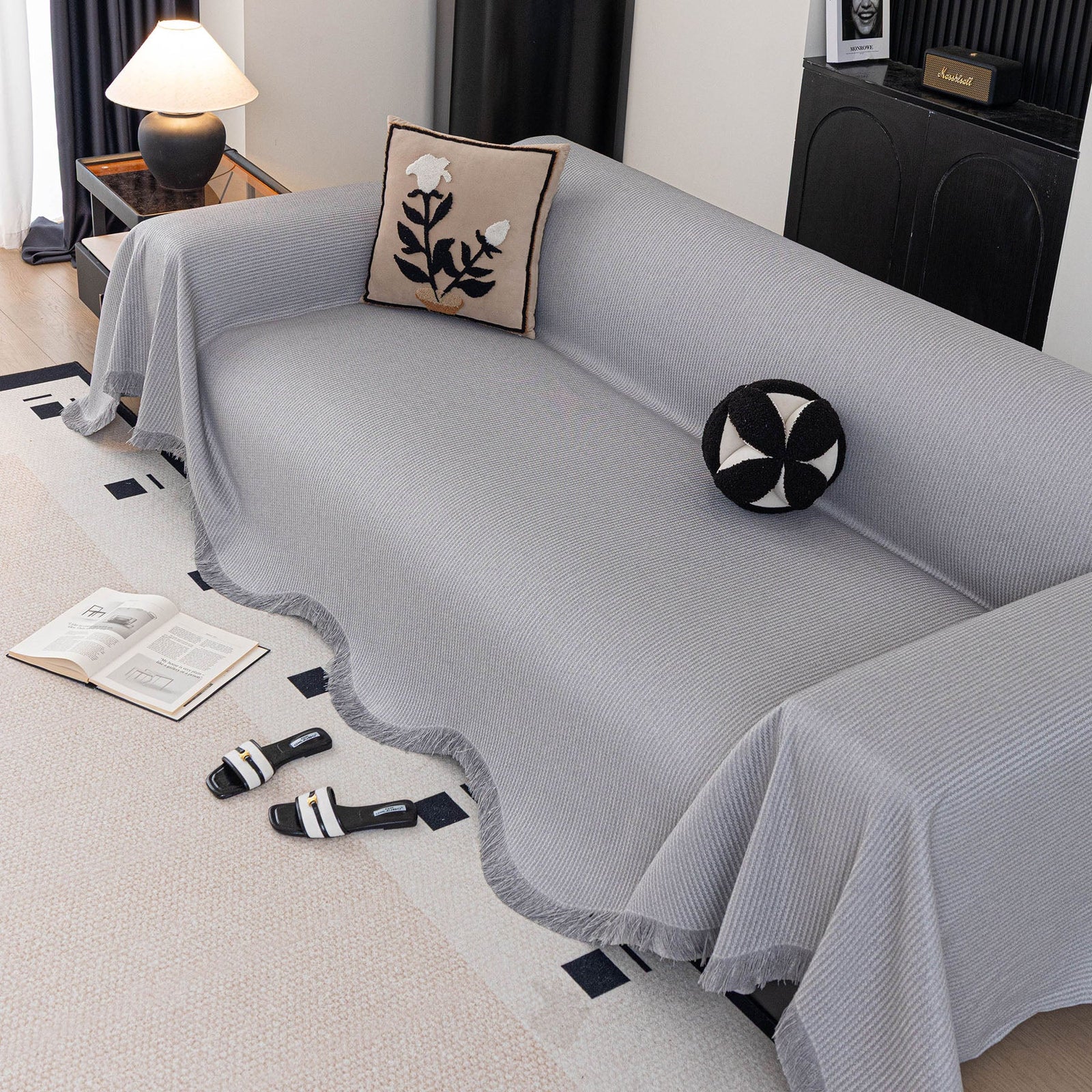 Soft Decorative Throw for Sofa and Loveseat, Textured Sofa Cover Blanket for Couch
