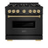 ZLINE 36" Dual Fuel Range, Gas Cooktop, Electric Convection Oven Black Stainless Steel, Champagne Bronze CDRBZ-36-CB