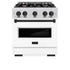 ZLINE 30" Dual Fuel Range, Gas Cooktop, Electric Convection Oven DuraSnow® Stainless Steel, White Matte Door, Matte Black CDRSZ-WM-30-MB