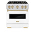 ZLINE 30"Classic Gas Range, Convection Gas Oven, DuraSnow® Stainless Steel, White Matte Door Champagne Bronze CGRSZ-WM-30-CB