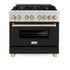 ZLINE 36" Autograph, Dual Fuel Range, Black Door, Gold, RASZ-BLM-36-G
