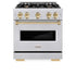 ZLINE 30" Dual Fuel Range, Gas Cooktop, Electric Convection Oven DuraSnow® Stainless Steel, Gold CDRSZ-30-G
