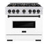 ZLINE 36"Classic Gas Range, Convection Gas Oven, DuraSnow® Stainless Steel, White Matte Door Matte Black CGRSZ-WM-36-MB