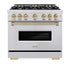 ZLINE 36" Dual Fuel Range, Gas Cooktop, Electric Convection Oven Stainless Steel, Champagne Bronze CDRZ-36-CB