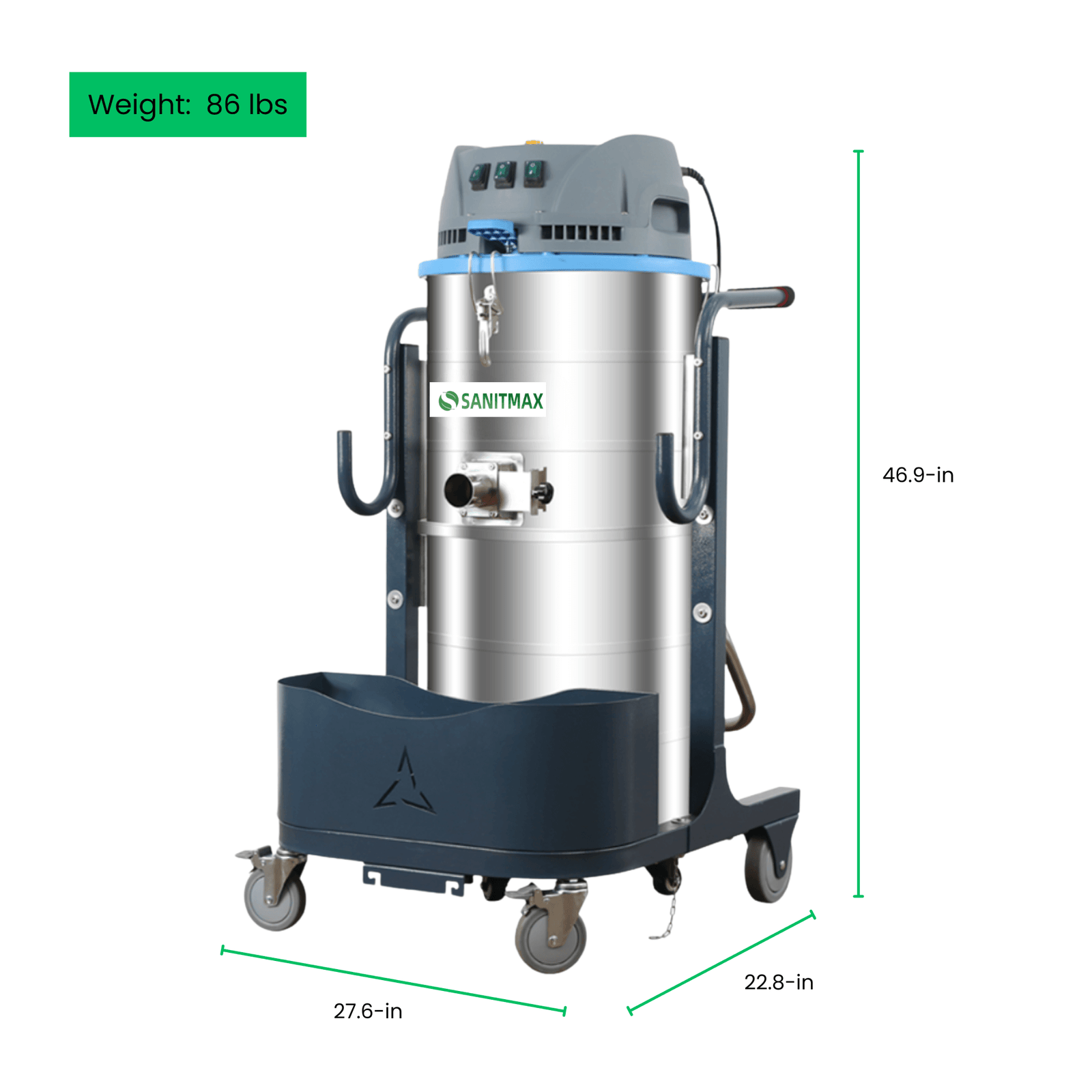 Heavy Duty Industrial Vacuum Cleaner SM100 - 26.4 Gal, 3 Motor HEPA, 212 CFM