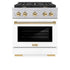 ZLINE 30"Gas Range, Convection Gas Oven, DuraSnow® White Matte, Gold SGRSZ-WM-30-G
