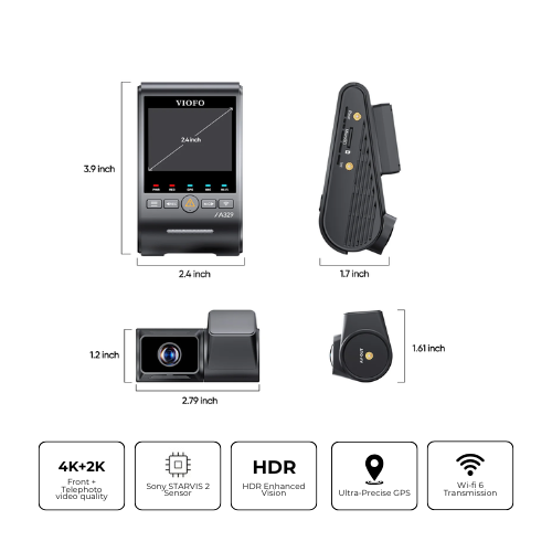 VIOFO A329T 4K+2K 2-Channel 60FPS Wi-Fi 6 Dash Cam
