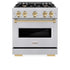 ZLINE 30" Dual Fuel Range, Gas Cooktop, Electric Convection Oven Stainless Steel, Gold CDRZ-30-G