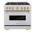 ZLINE 36" Classic Gas Range, Convection Gas Oven Stainless Steel, Gold CGRZ-36-G