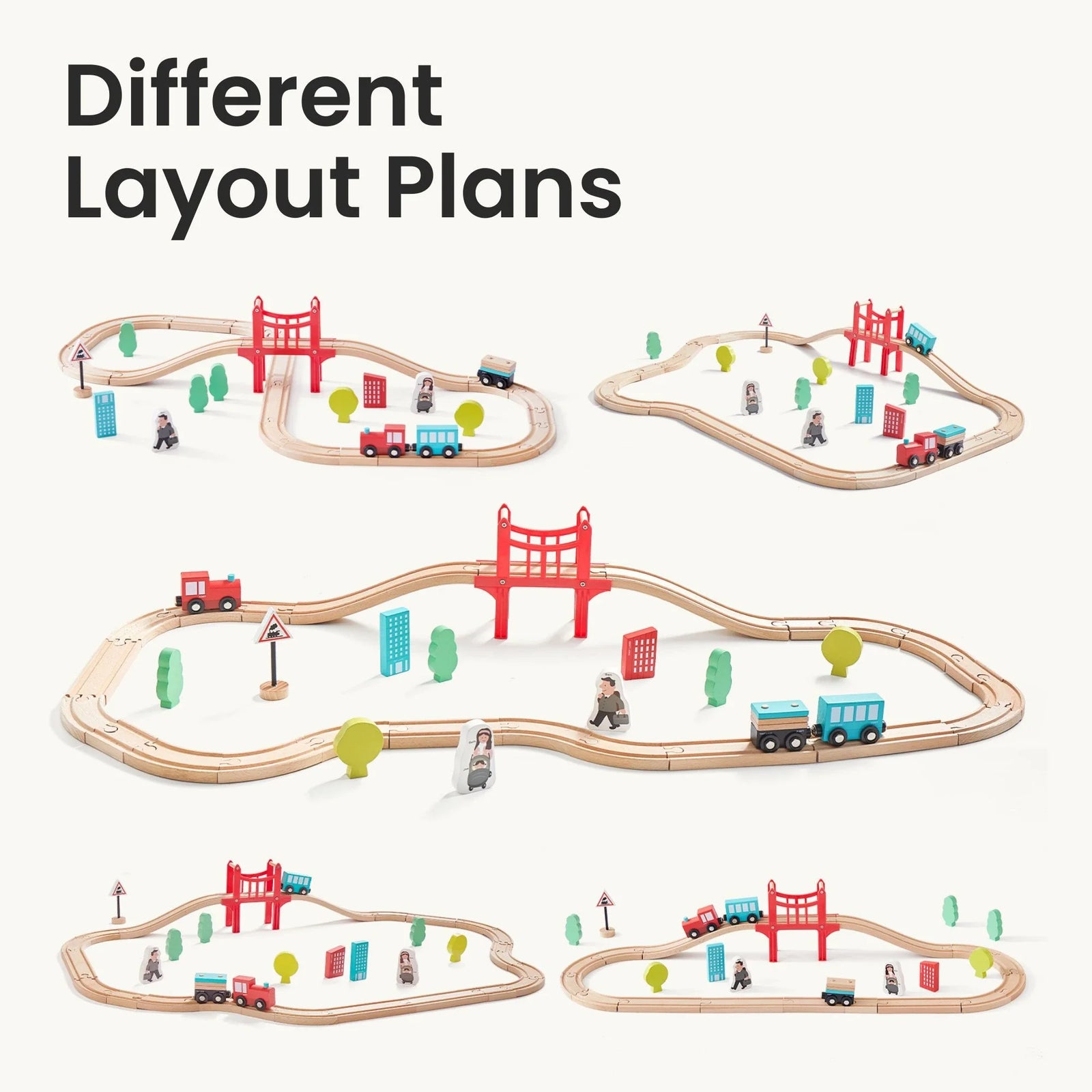 Tiny Land Wooden Train Set for Children 39 Pcs