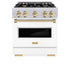 ZLINE 30" Dual Fuel Range, Gas Cooktop, Electric Convection Oven Stainless Steel, White Matte Polished Gold CDRZ-WM-30-G
