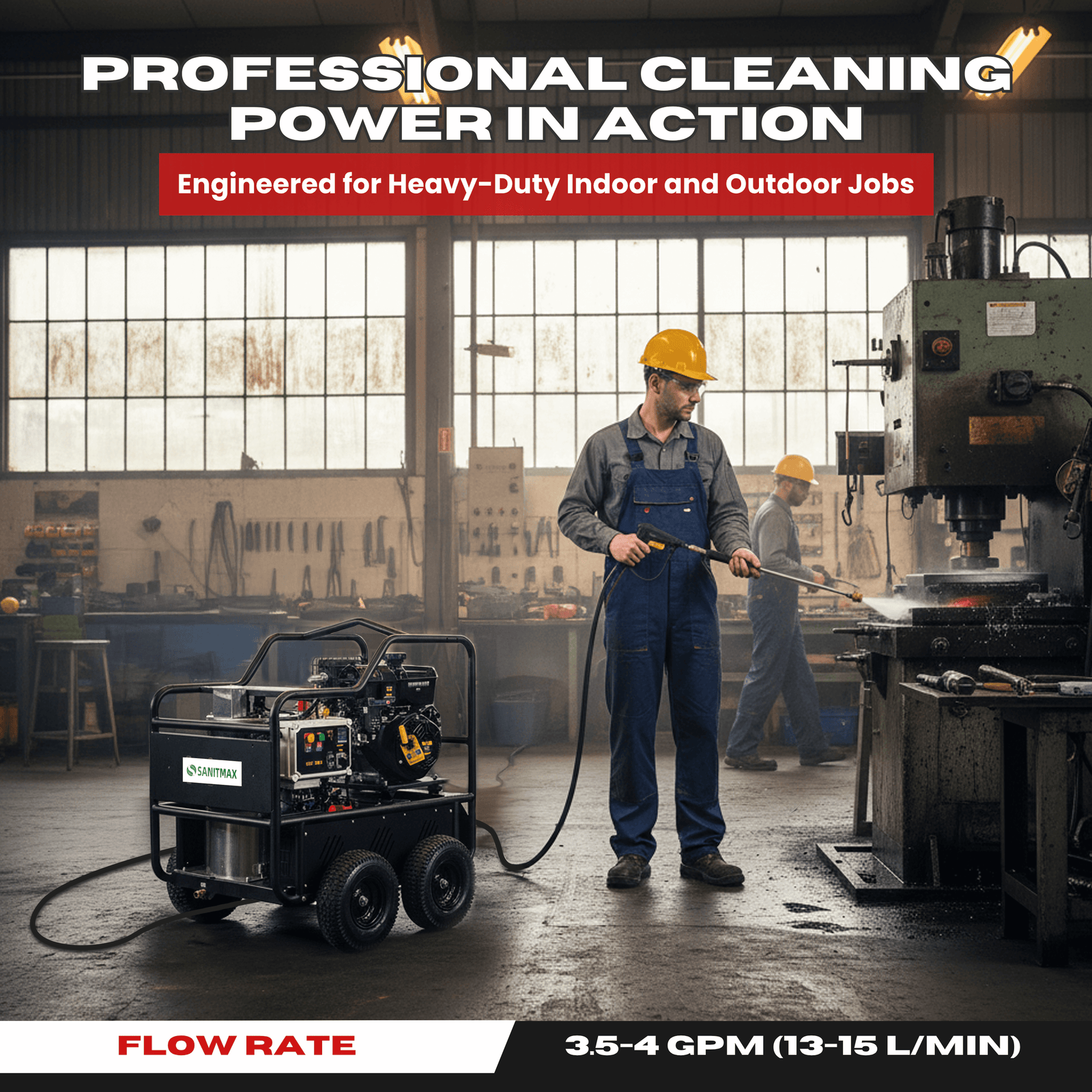 SANITMAX SM4000 Hot & Cold Water Gas Pressure Washer – 4,000 PSI, 4.0 GPM, Diesel Heated, Professional Contractor System
