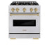 ZLINE 30" Dual Fuel Range, Gas Cooktop, Electric Convection Oven DuraSnow® Stainless Steel, Champagne Bronze CDRSZ-30-CB