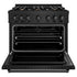 ZLINE 36" Dual Fuel Range, Gas Cooktop, Electric Convection Oven Black Stainless Steel Brass Burners, CDRB-BR-36