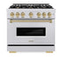 ZLINE 36" Classic Gas Range, Convection Gas Oven DuraSnow® Stainless Steel, Champagne Bronze CGRSZ-36-CB