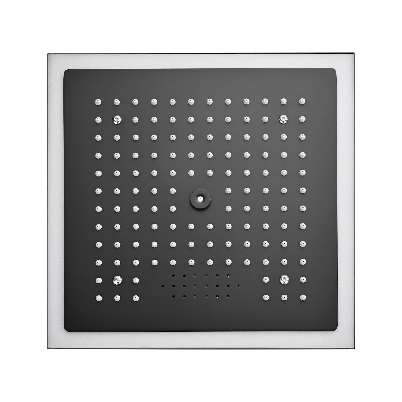 12-Inch Matte Black Flush Mount Shower Faucet Set with Digital Display: 4-Way Thermostatic Control, 64-Color LED Lights, Bluetooth Music, Body Sprayers and Regular Head