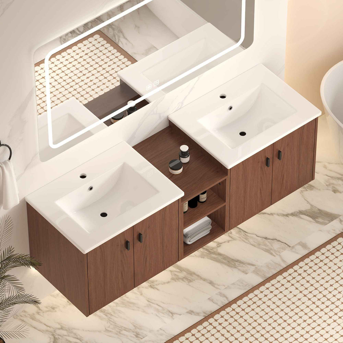 Soft Close Doors Bathroom Vanity With Small Storage Shelves, 24