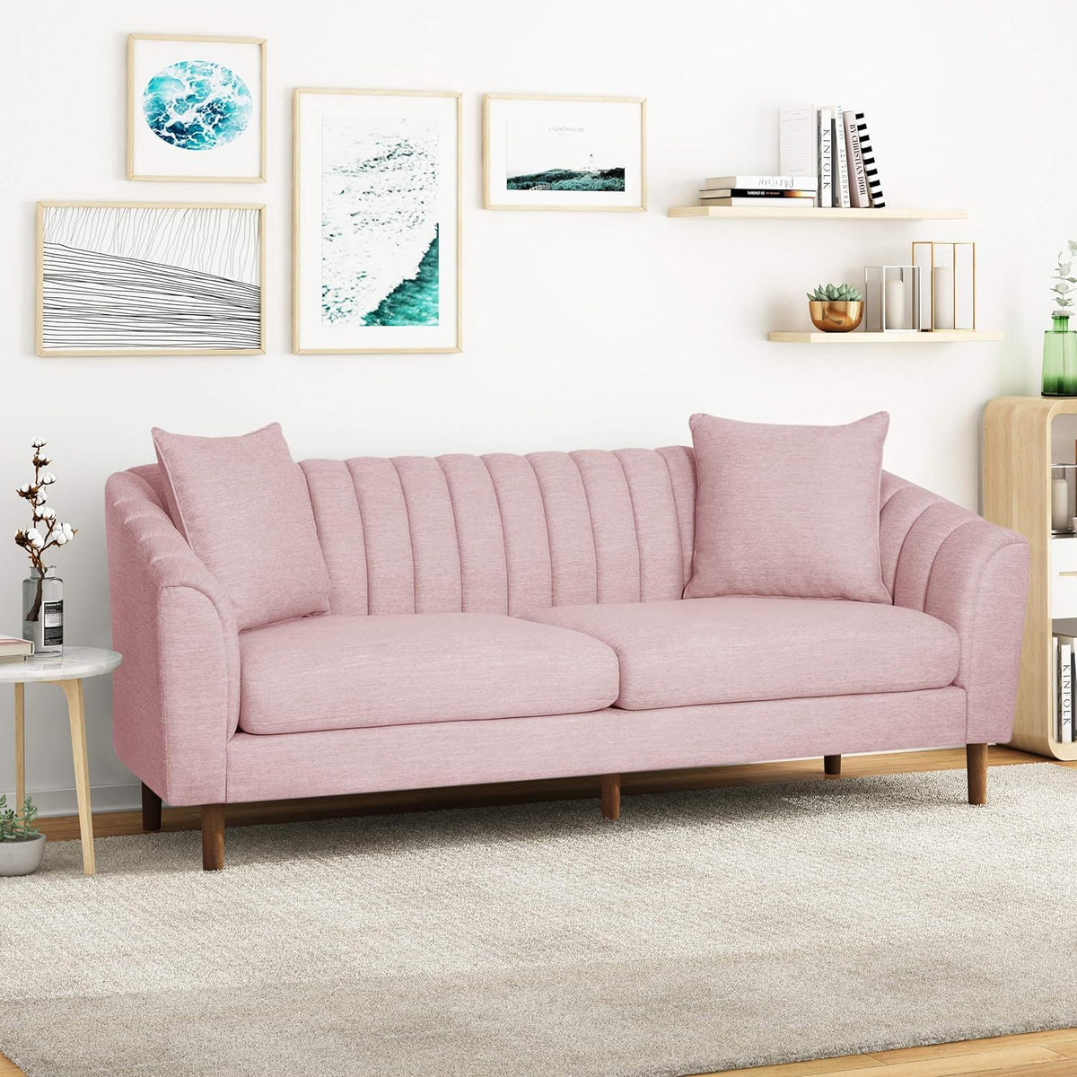 Contemporary 3 Seater Sofa with Plush Accents - Fabric
