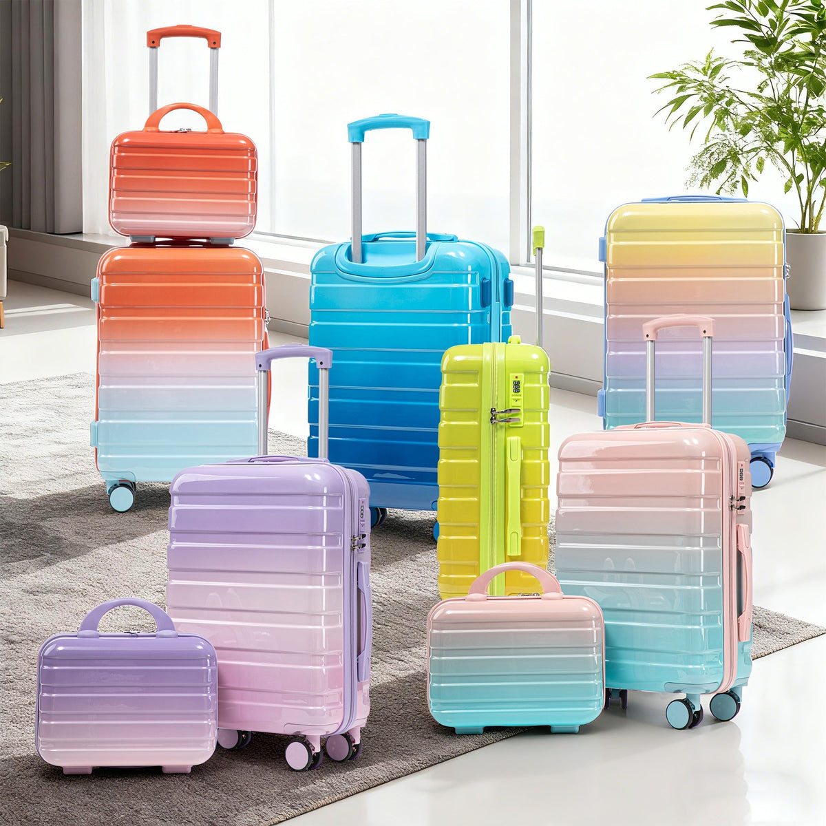 14'/20' 2-Piece PC Spinner Wheel Luggage Set with Gradient Color and Lock
