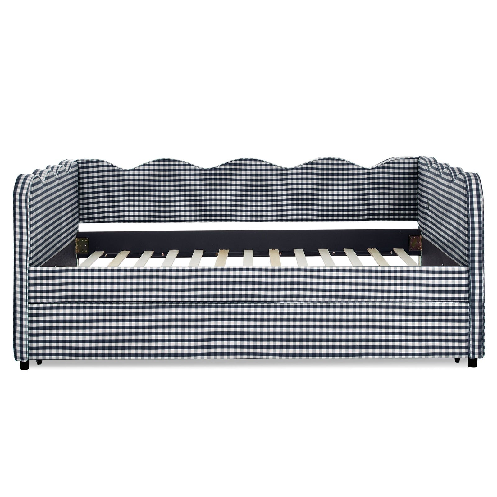 Gingham Daybed With USB Charging Port, Wave-Shaped Design