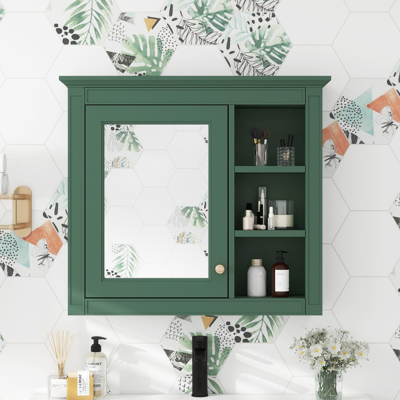 Wall Mounted Medicine Cabinet With Mirror And 3 Open Shelves