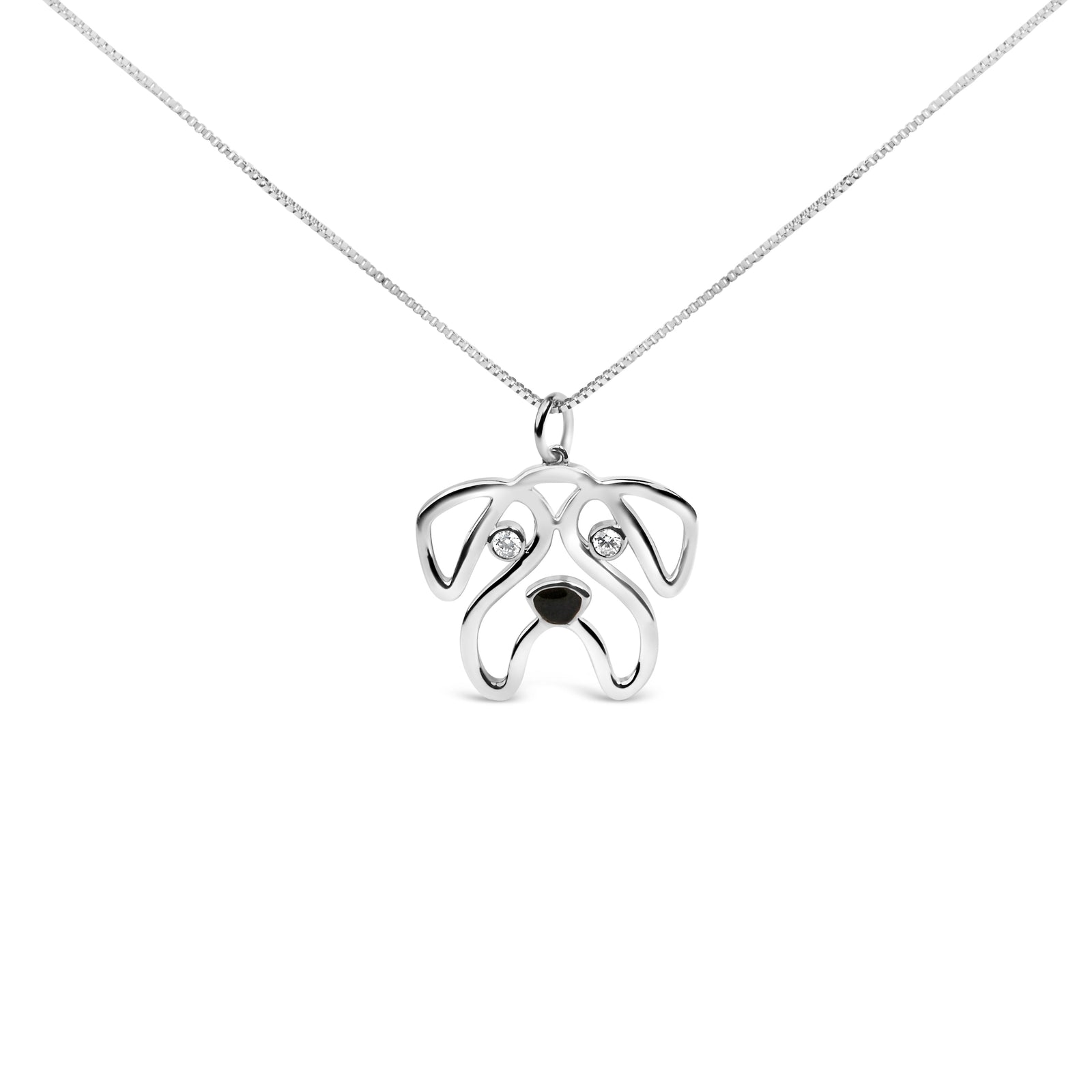 .925 Sterling Silver Diamond Accent Pug Dog Pendant Necklace (I-J Color, I2-I3 Clarity) - 18