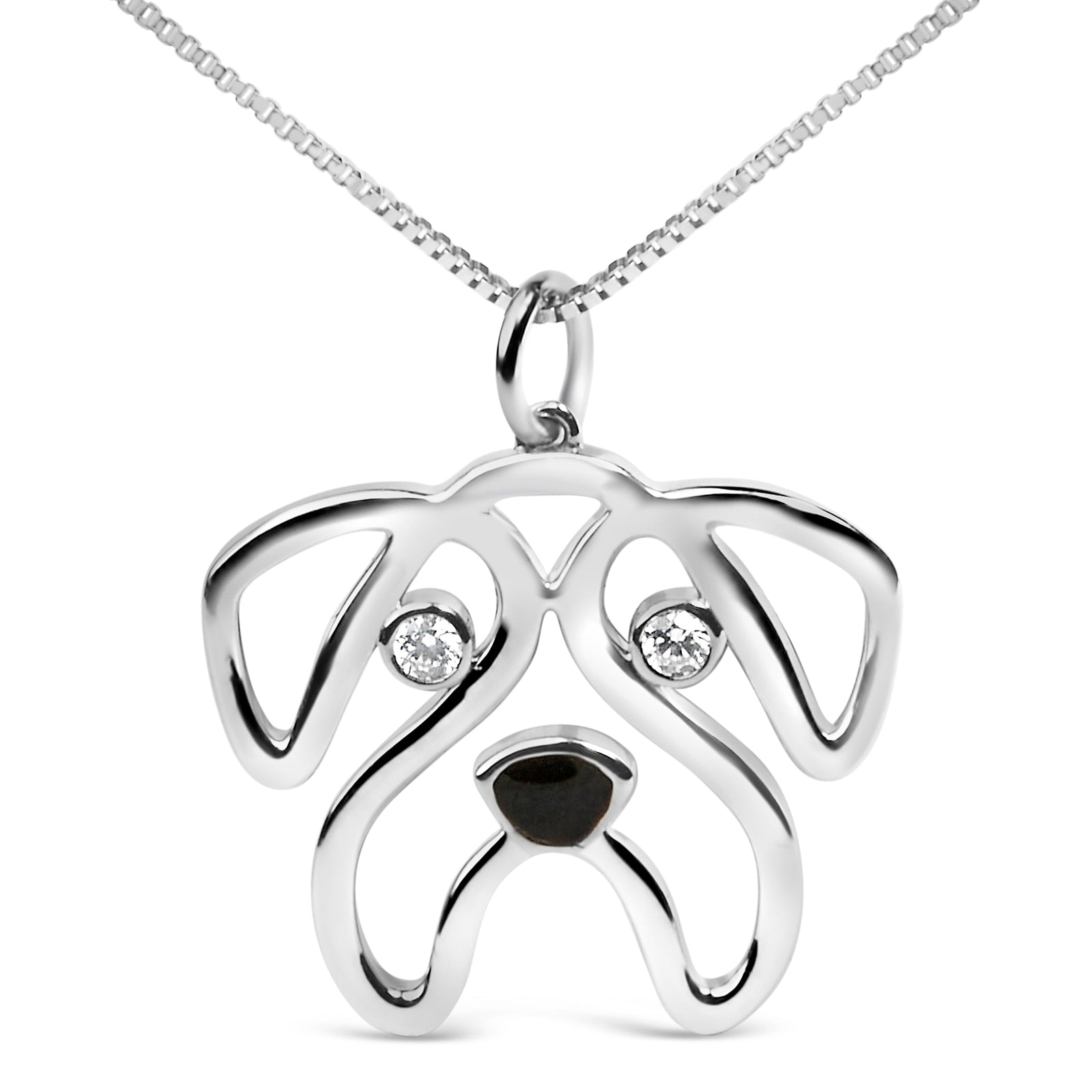 .925 Sterling Silver Diamond Accent Pug Dog Pendant Necklace (I-J Color, I2-I3 Clarity) - 18